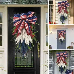 New Cross Border American Independence Day Wreath Red, White, Blue, Wheat Ear Inverted Wall Decoration Wreath Courtyard Front Wall Hanging