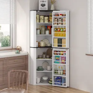 Gyfimoie Corner Cabinet Kitchen Pantry Freestanding Storage Cabinet with 2 Doors & Shelves Farmhouse Tall Food Pantry for Kitchen Dining Room White