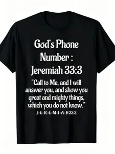 Premium Printed Craft God's Phone Number Jeremiah 33:3 Christian T-Shirt, Bible Verse Quote Religious Faith Inspirational Graphic Tee, summervibes Casual Breathable Cotton Unisex Crewneck, Independence Day Labor Day Outfit