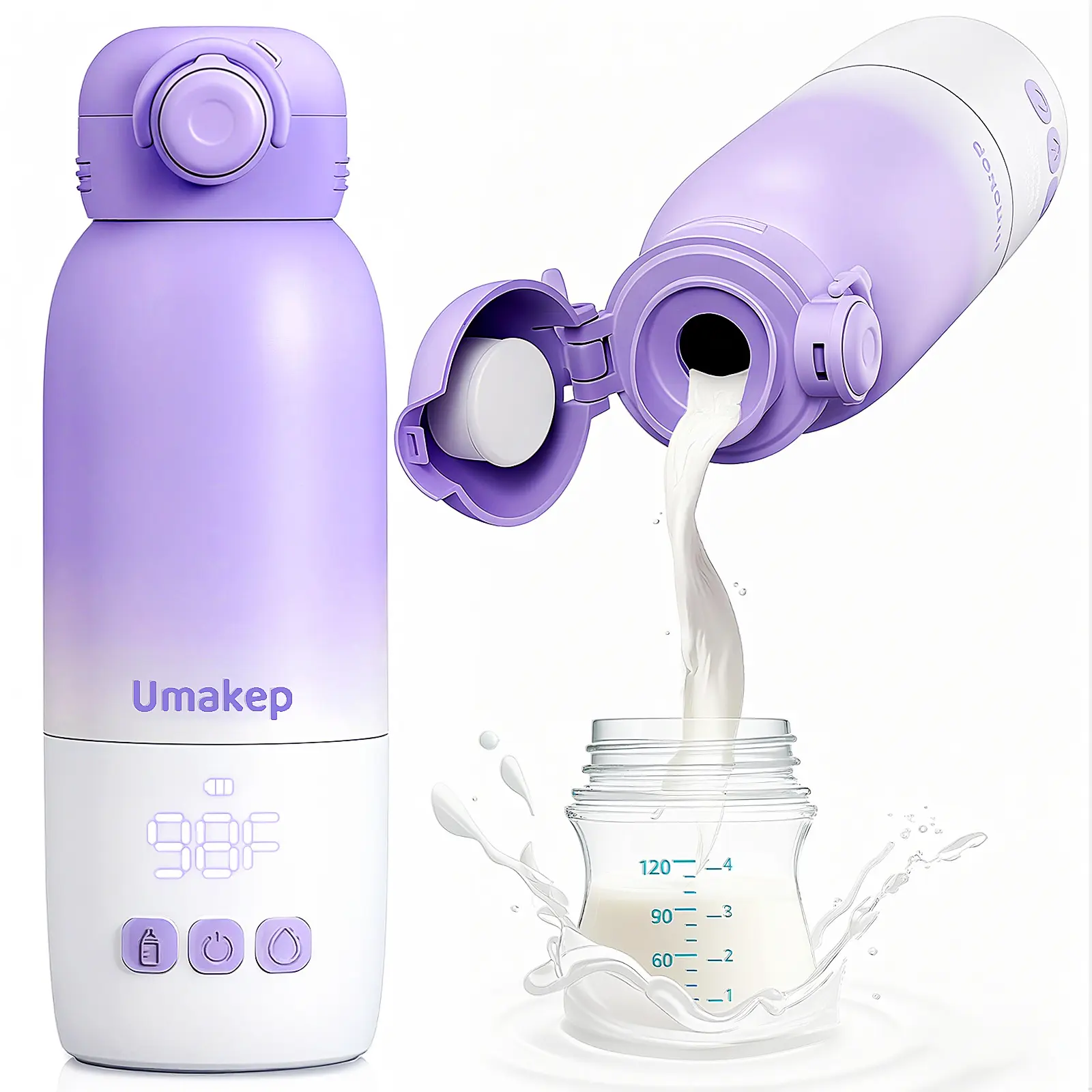 Buwheekoki Secure Portable Milk Warmer - High-Capacity 12oz Kitchen Appliance, 92ºF-122ºF Precise Temp Control, 10400mAh Long-Lasting Batteries, 2 Mins Fast Heating, Speed Control, 1.7 lbs, Ideal for Airplane, Car,home essentials