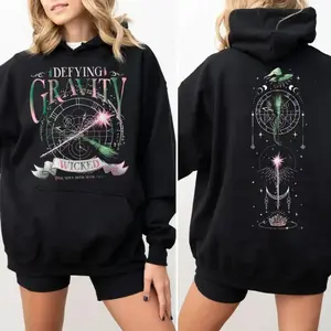 Wicked Defying Gravity Sweatshirt, Pink And Green Changed For Good Crewneck, Wicked The Musical Shirt 2 Sides, Broomstick Magic Wand Movie Fan Hoodie