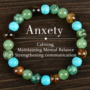 GEMRICH Stress-relief crystal bracelet for men and women, calming blue friendship bracelet, blue beaded jewelry, protective bracelet, encouragement gift, fashionable unisex accessory, color-contrast beaded crystal bracelet