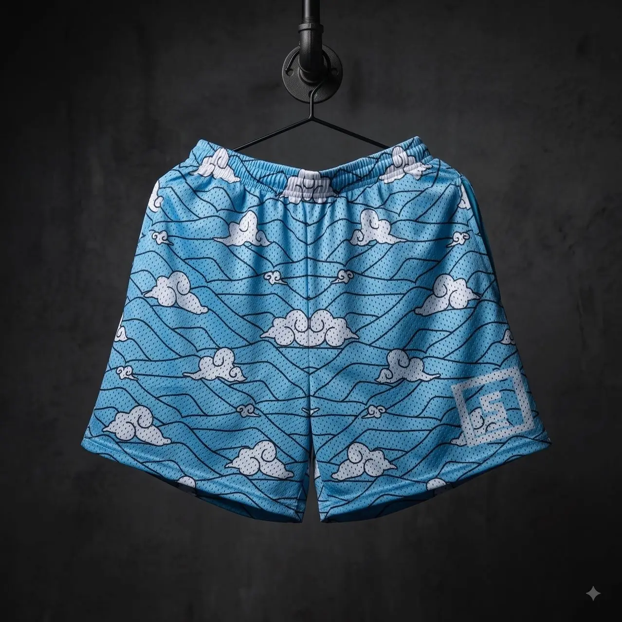 Demon Slayer Urokodaki Water Breathing Mesh Shorts, Tanjiro Cloud Print Basketball Shorts, Anime Gym Shorts