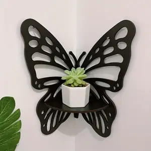 Wooden Butterfly Corner Wall Shelf, Creative Floating Storage Rack, Space Saving Decorative Organizer, Suitable for Bedroom, Room Accessories, Wall Mount Organizer