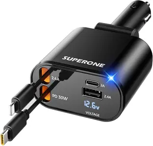 Retractable Car Charger Adapter for iPhone 17,4 in 1 Fast Charging Car Phone Charger,69W USB C Car Truck Accessories,Road Trip Essentials Gift for Men Women for iPhone 17 Pro Max/16/15/14/13/12,Galaxy