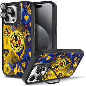 Vibrant Flame & Heart Graphic Club America Smartphone Case for iPhone 11-17/AIR 16, Tough Magnetic Durable Cover with Metal Lens Frame, Film, Bracket Stand, Full Camera Protection, Cool Fashionable Cellphone Accessory for Handheld Devices (11X-L0727)