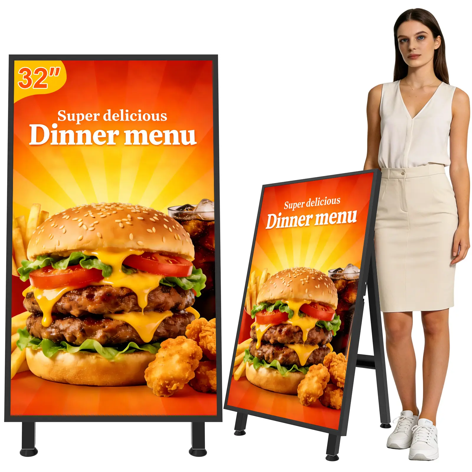 32Inch Digital Signage Display, Portable Digital Signage, LCD Advertising Display, CMS Remote Publishing, 24/7 Operation, Split Screen, HDMI/USB/WiFi/Android System