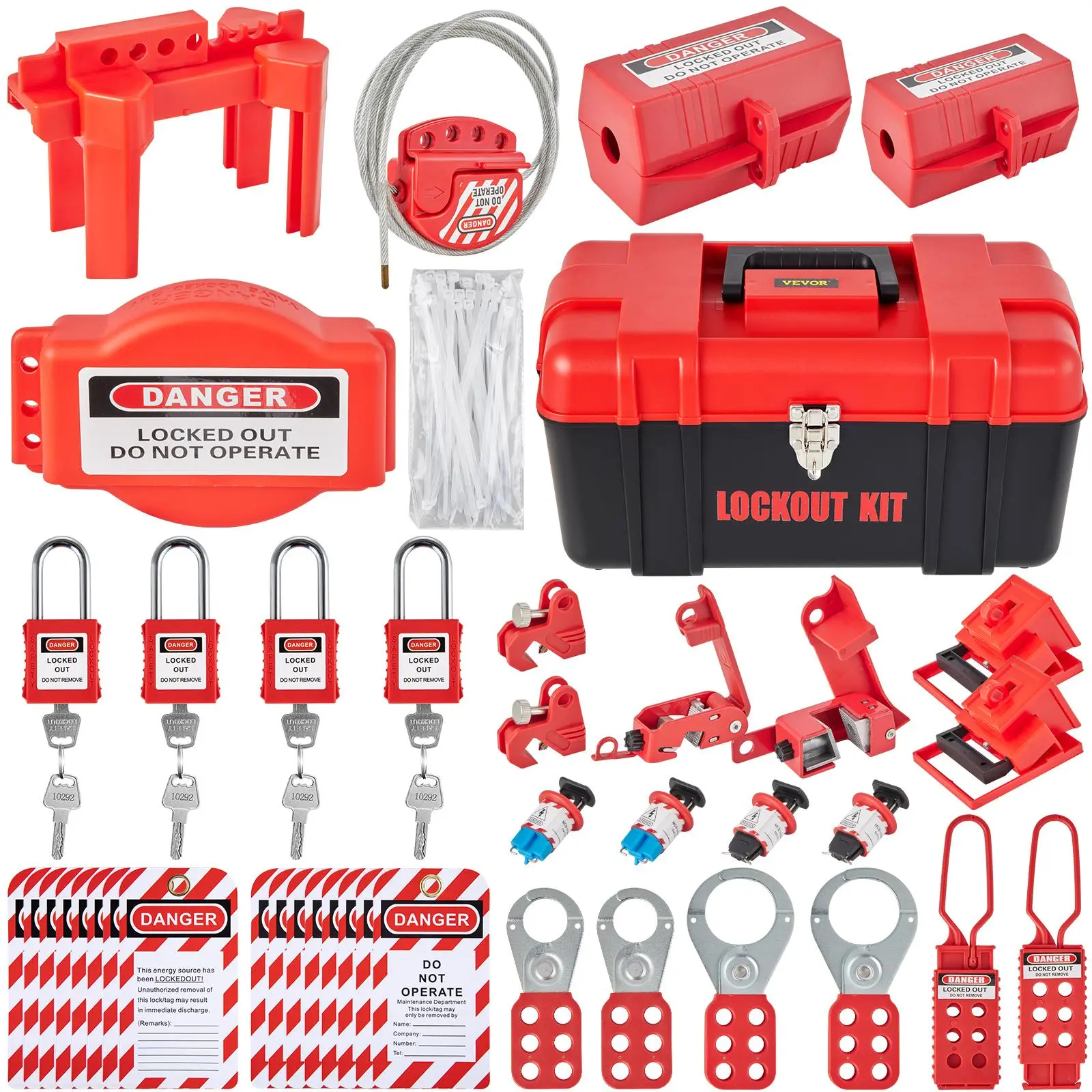 【summerfinds】VEVOR 42 PCS Lockout Tagout Kits, Electrical Safety Loto Kit Includes Padlocks, 5 Kinds of Lockouts, Hasps, Tags & Ties, Box, Lockout Safety Tools for Electrical Risk Removal in Industrial, Machinery