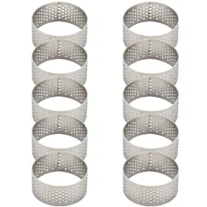 10Pcs 4.5cm Round Stainless Perforated Seamless Tart Ring Quiche Ring Tart Pan Pie Tart Ring with Hole Tart Shell Ring