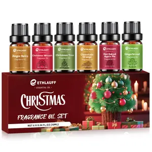 ETHLAUFF Christmas Essential Oil Gift Set - 0.34 Fl oz Each - 6 Unique Blends for Diffuser, Candle & Soap Making Gift Scent, Christmas Fragrance Oil