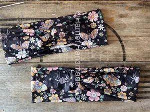Handmade Moths, Spiders, and Floral Black Stretchy Twist Headband for the Gym, Yoga, Work, Casual Wear