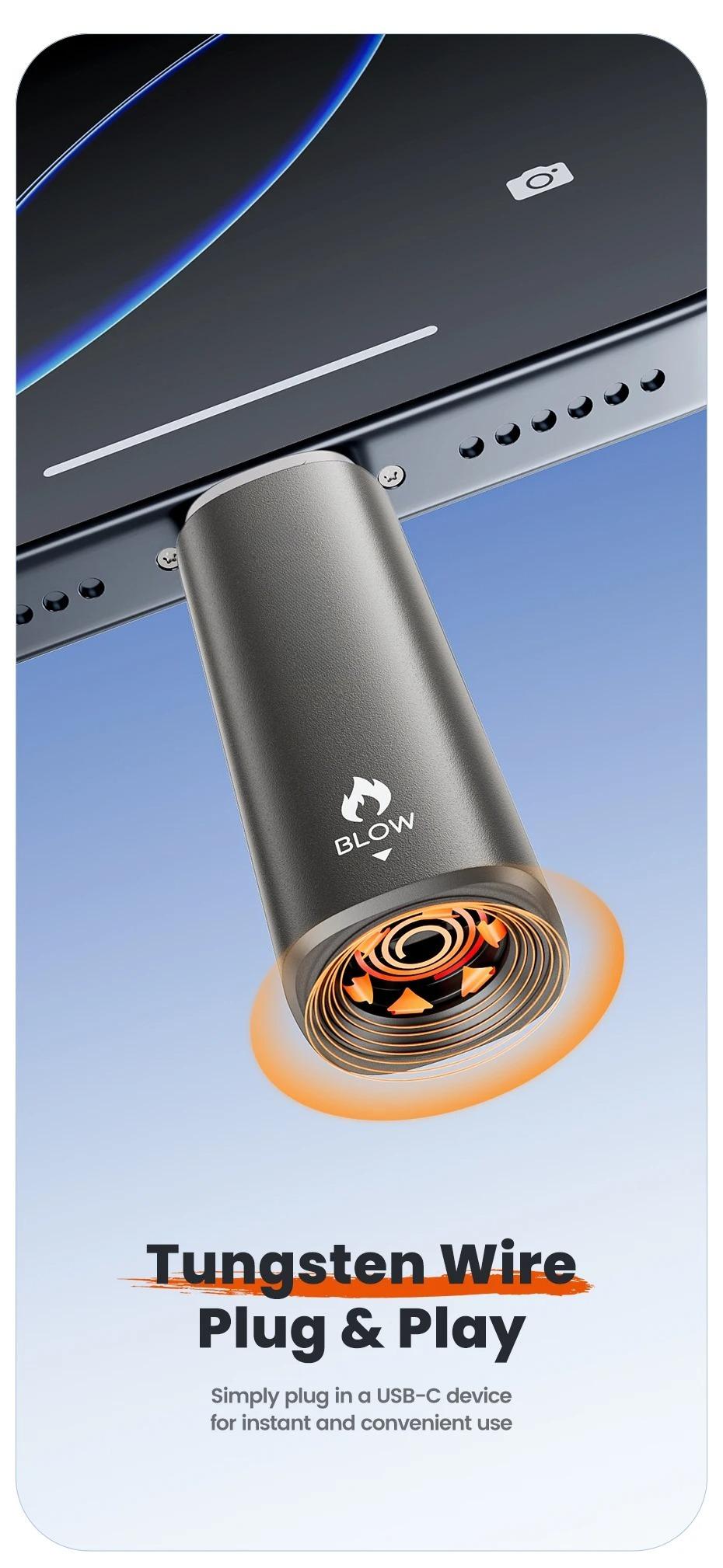 Unisex Modern USB-C Mini Electric Lighter - Plug&Play, Blow-to-Light, Flameless, Windproof, Fast Ignition with Tungsten Wire, Smart Auto-Off, Overheat Prevention, Universal Power for Camping & Hiking, Outdoor Camping, Prevents Overheating