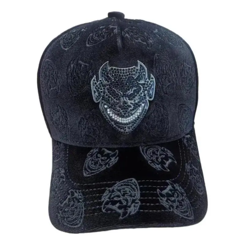 generic Diablo Joker Rhinestone Casual Baseball Cap, Black Velvet Snapback with Crystal Shine for Adults, Caps With Designs, Crystals Hat, Diablo Edge Shine, Unisex, Glam In Velvet