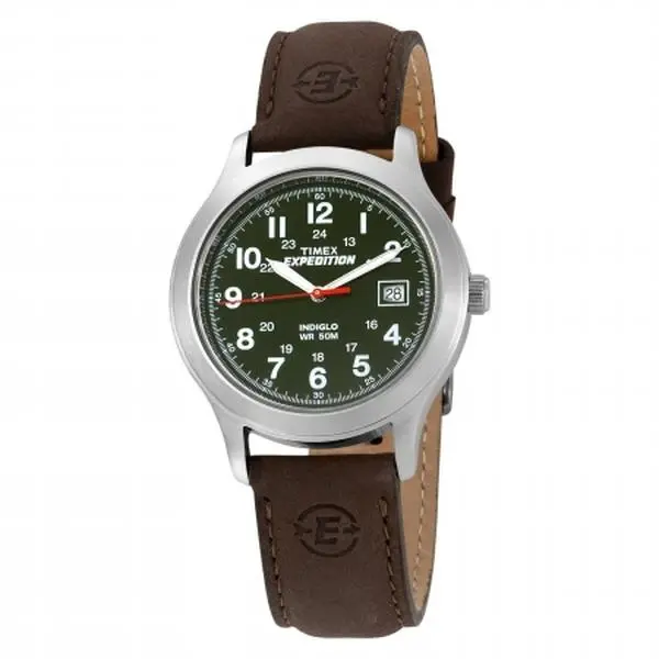 TIMEX Men's Expedition Field Watch, 40mm Case with Green Dial, Brown Calfskin Leather Strap with Buckle, Water Resistant to 150 ft, 150 Feet, Calf Skin