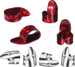 8 Pcs Banjo Finger Picks, tainless Steel Banjo Picks Adjustable Finger and Thumb Pick for Guitar Silver, Agate Color