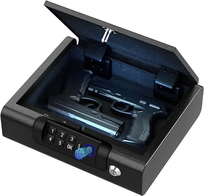 BILLCONCH Biometric Gun Safe for Home Security, 3-Way Unlock Fingerprint Digital PIN Key, Quick Access Safe with Sound, Lock box for Bedroom Nightstand and Car
