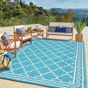 5x8-9x18FT Rug Outdoor Rug Waterproof Reversible Rug Patio Rug Modern Camping RV Plastic Straw Rug Geometric Area Rug for Backyard, Deck, Picnic, Porch, Beach, Trailer