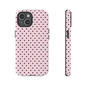 Light pink polka dots, beautiful cool girl 2-in-1 phone case with a durable, shock-absorbing, and stylish design. Compatible with iPhone 17 16 15 14 13 12 11 Pro Max Pro Plus Samsung Galaxy S26 S25 FE S24 Plus S23 Ultra.MFL87