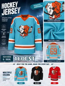 Men's Letter & Dog Embroidery Jersey, Vintage Long Sleeve V Neck Hockey Ball Uniform, Casual Animal Pattern Sportswear for Men, Athletic Style, Ice Hockey Sweatshirt