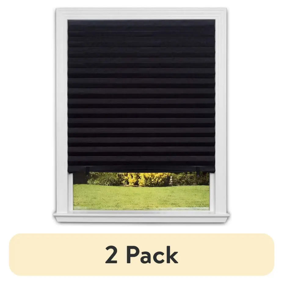Blackout Pleated Paper Windowshades - 2-Pack Black Blackout Window Cover, 36 x 72 in