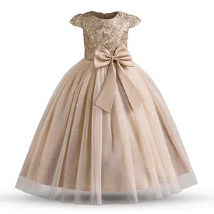Girls Princess Bridesmaid Dress Kids Long Prom Ball Gowns Children dressing Birthday Party Bow Lace Dresses Christmas Vestidos