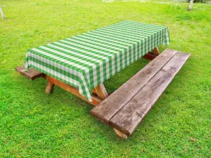 Gingham Outdoor Tablecloth, Picnic Blanket Inspired Green and White Plaid Retro Gingham Checkered Pattern, Decorative Washable Picnic Table Cloth, 58" X 104", Green and White