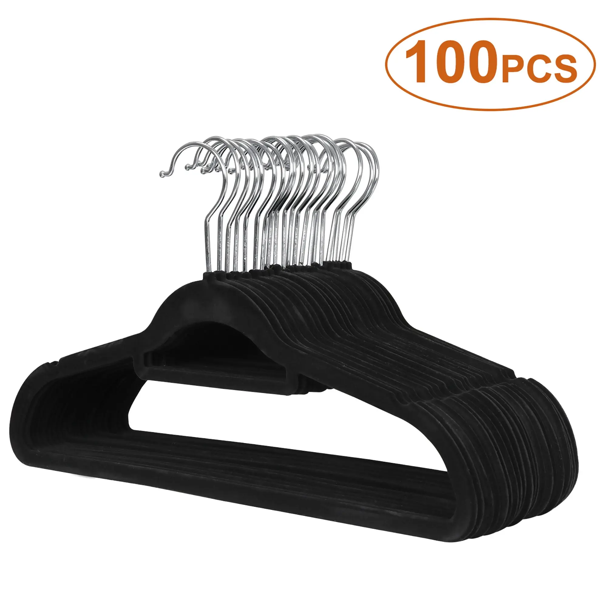 Segawe 100-Pack Metal Velvet Flocked Non-Slip Multifunctional Pants Hangers, Galvanized Zinc Swivel Hook Closet Organizers for Home Clothes & Yoga Pants Hanging, Pants Hanger