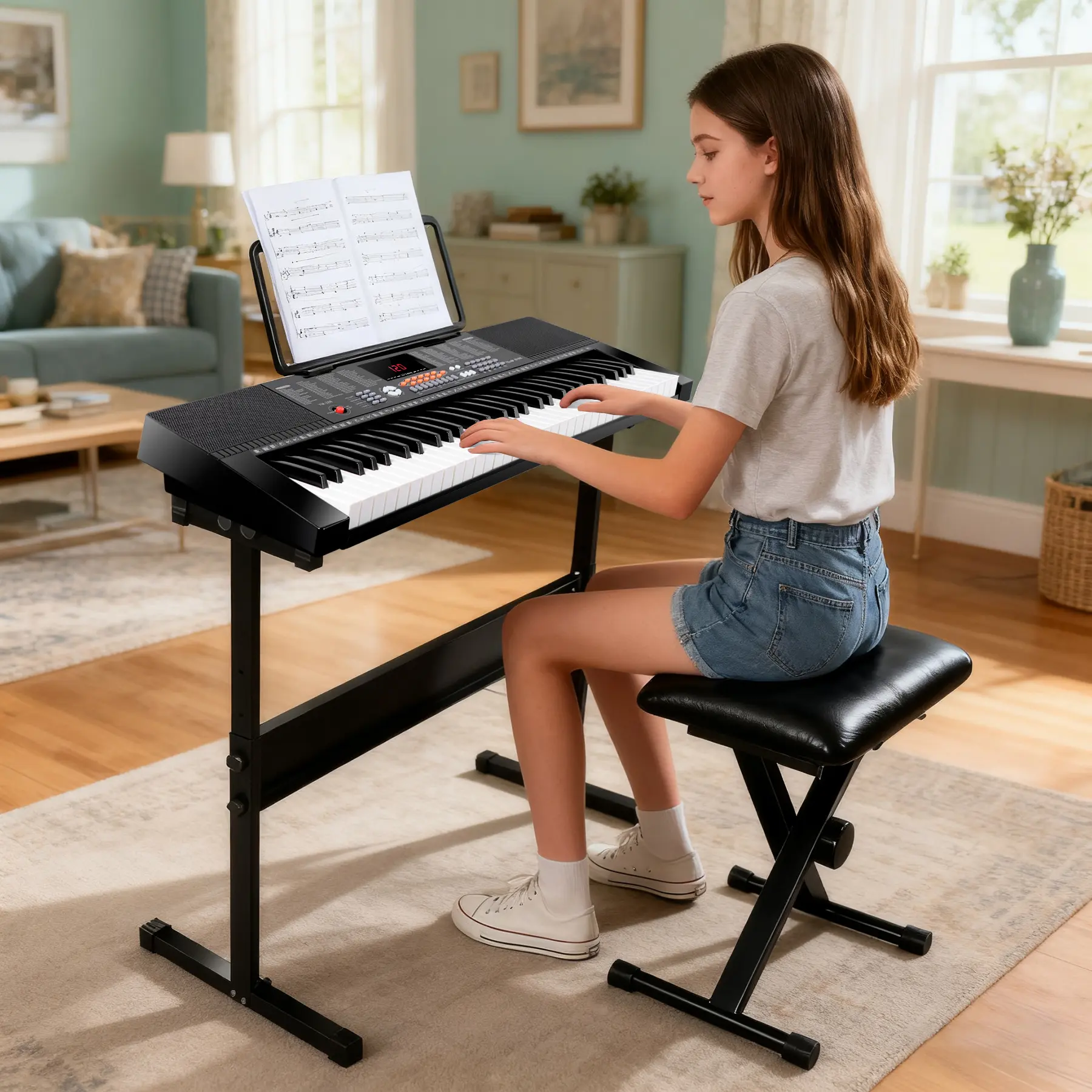 61-Key Durable Portable Digital Piano Set with Textured Keys, Stand, Headphones, Microphone - Electronic Keyboard Organ for Musical Hobbies,summerwins