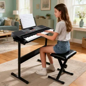 SUPERDEAL Electronic Keyboard 61 Key Electric Digital Music Piano Organ with Stand Headphones Microphone Portable