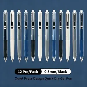 12 Triangular Grip Large Capacity Black Gel Pens, Press-Action Silent Design, Gradient Theme Minimalist Style, Fast-Drying Smooth Continuous Ink, for Office Writing & Error Correction