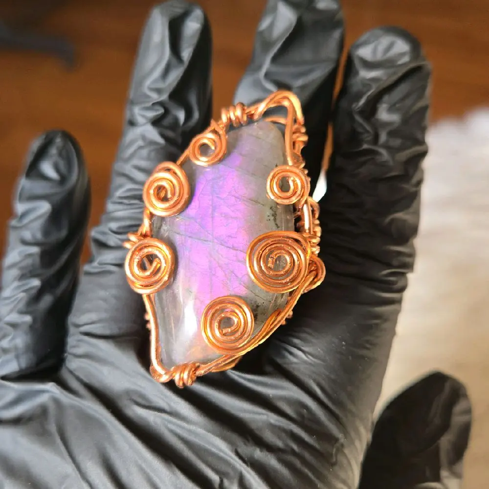 Pink Labradorite Copper Ring • Healing Crystal Rings