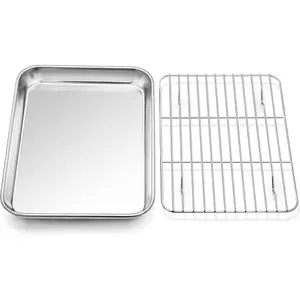 10.4inch Baking tray with rack, stainless steel cookie tray, with cooling rack, suitable for oven use, for cooking and baking, non-toxic and dishwasher safe, sturdy and durable