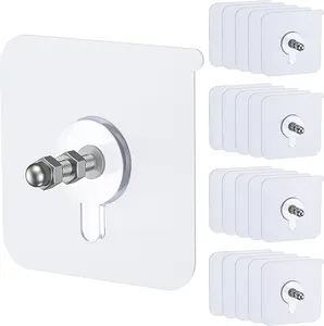 Adhesive Screw Hooks for Wall Without Drilling Heavy Duty Strong Nail Free Hanging Kitchen Accessories Items Nail Hook Transparent Metal Organiser