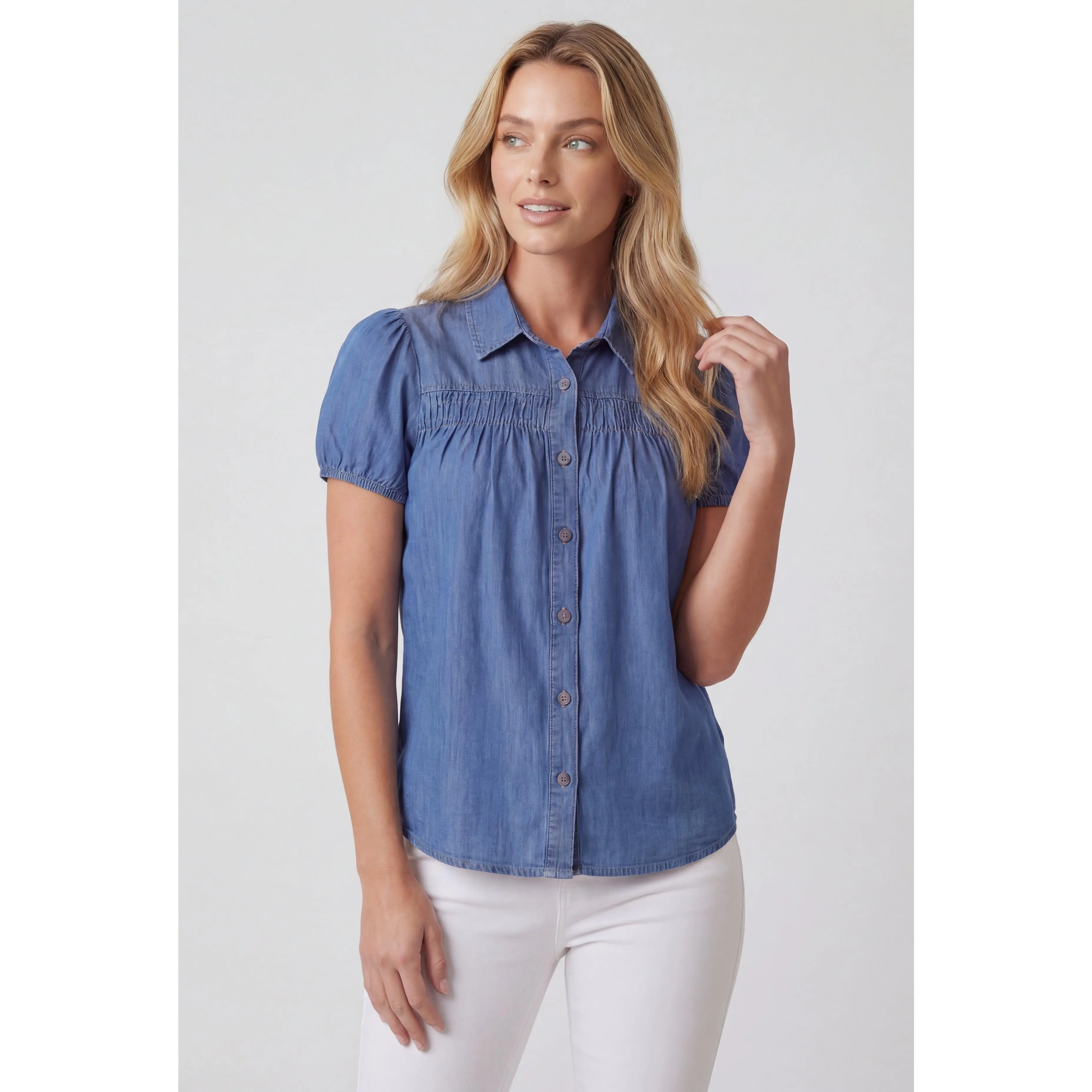 Puff Sleeve Denim Shirt