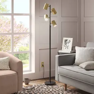 Dean Spotlight Floor Lamp Black/Brass (Includes LED Light Bulb) - Threshold