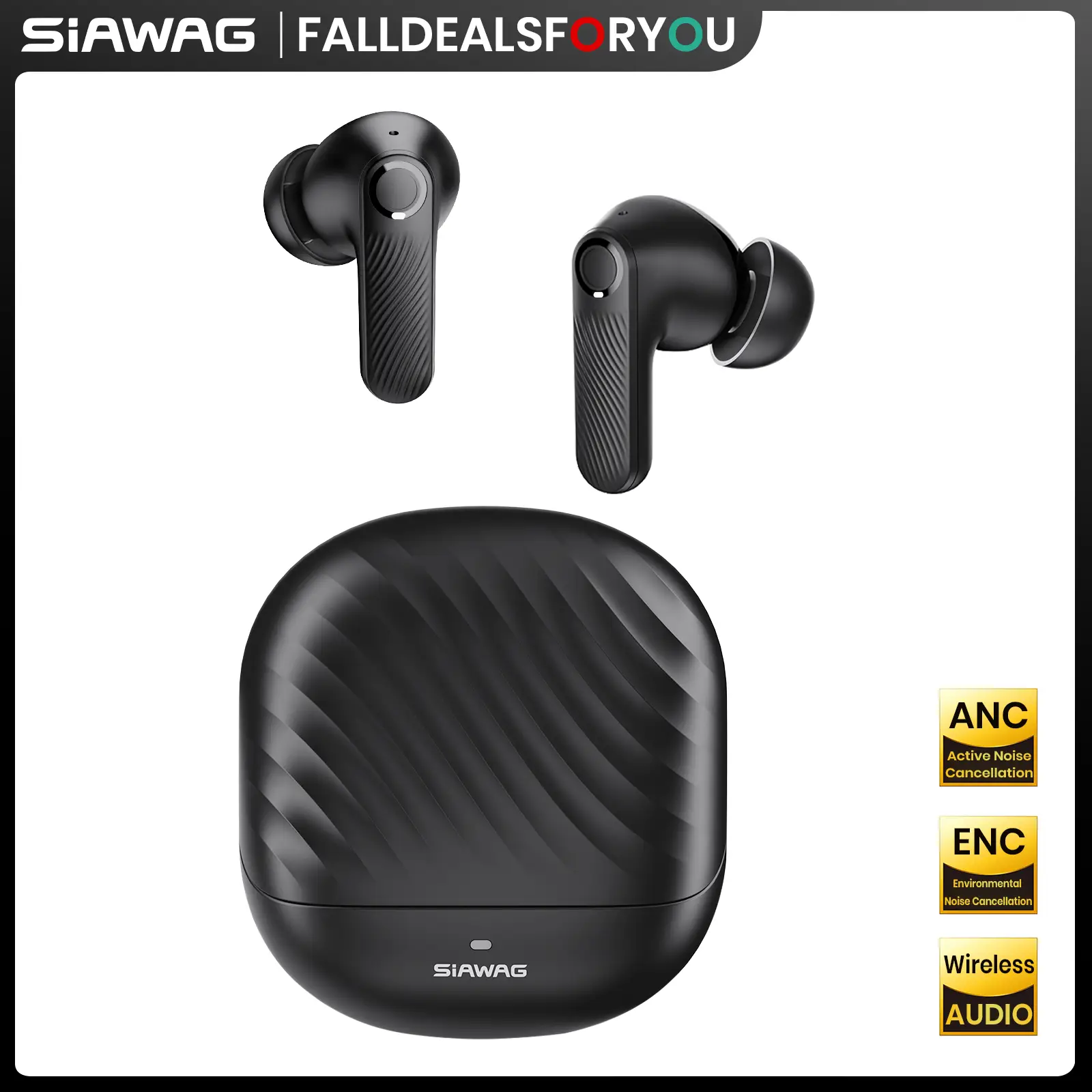 SIAWAG BTW73 Noise Cancelling True-Wireless Earbuds with ANC 42dB, 4-Mic ENC Clear Call, 60ms Gaming Mode & 800mAh Battery , IPX5 Waterproof Sports He