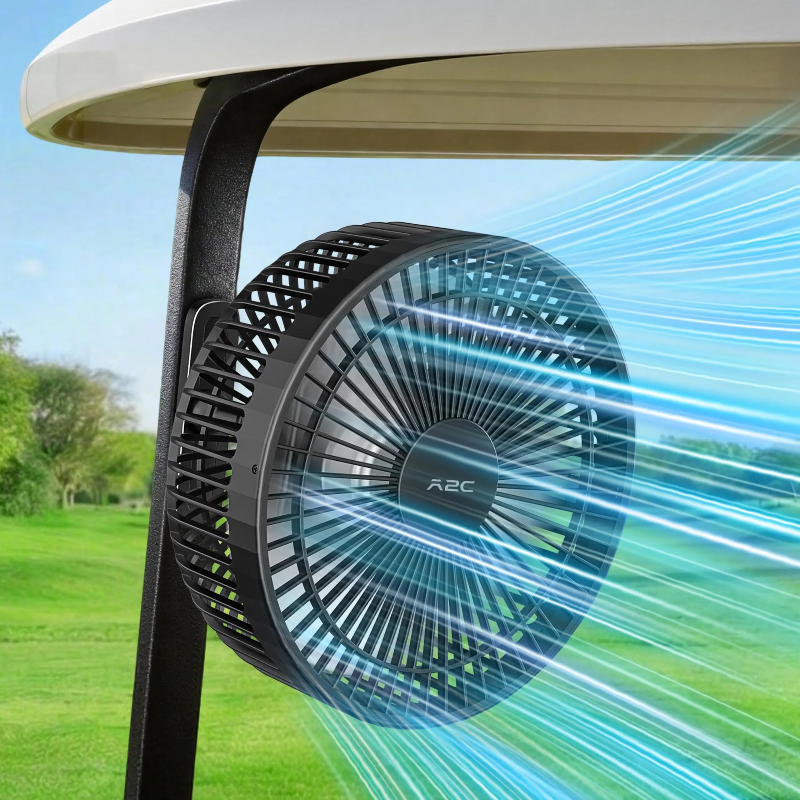A2C Magnetic Golf Cart Fan for EZGO Club Car Yamaha, 7.5" Rechargeable Portable Fan, 4 Speeds, Up to 28H Runtime, Strong Magnetic Mount, Battery Operated Cooling Fan for Hot Golf Rounds,dorm essentials,home essentials