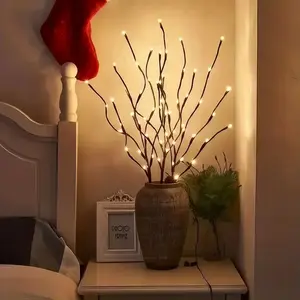 2-Pack Artificial Branch LED Lights, Battery Operated Decorative Lamp with 20 LEDs Per Vase, LED Lighted Corner Lights for Home, Romantic Bedside, Christmas, Halloween and Wedding