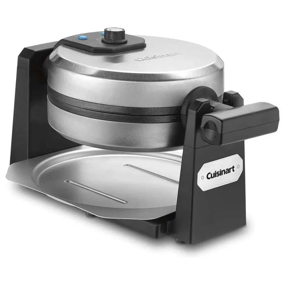 Cuisinart WAF-F10B Nonstick Belgian Round Shape Single Size Waffle Iron Maker - Rotating Bake, Black/Stainless, Easy to Clean