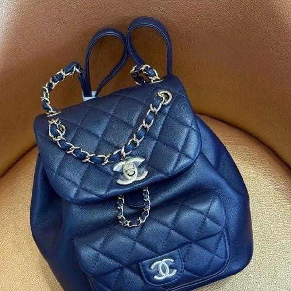 Pre-owned CHANEL 25A Duma Small Backpack, Midnight Blue with Gold Hardware, Microchip Version 2506514