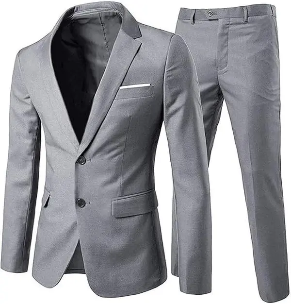 Cloudstyle Men's 2-Piece Slim Fit 2-Button Plain Long Sleeve Jacket Blazer Suit Set, Menswear for Weddings & Formal Events, Soft Comfortable Feel, Double Side Vent Design backtoschool