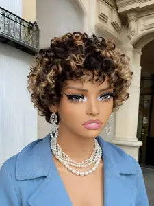 short curly pixie wig  1b30 color pixie cut human hair wig machine made daily party use human hair wig for women stylish gift wig