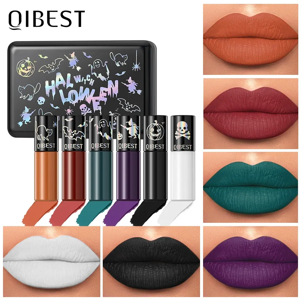 Qibest Halloween Magic Wizard Chrome Liquid Lipstick Set, Matte Liquid Lipsticks, Cosmetic, Makeup, Festive Decoration, Perfect for Theme Parties and Events, Matte Vampire Velvet Lips