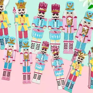 6-Piece Nutcracker Soldier Puppet Embroidery Patch Set, Christmas Holiday Gift Decorative Iron-On Patches for Clothes Hats