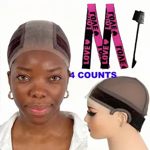 Lace Wig Grip Cap, 4 Counts/set Non-slip Wig Gripper for Keeping Wigs in Place, Adjustable Elastic Headband with Velcro, Hairdress Supplies for Women