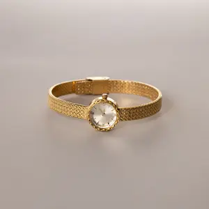 Round Braided Timepiece Watch by Caitlyn Minimalist - Dainty 18K Gold Plated Watch with Adjustable Band - Minimalist Jewelry - Gift for Her
