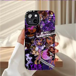 Monster High Themed Vibrant Purple Cartoon Character Print Mobile iPhone Case for iPhone 17. Dual - Layer Shockproof PBT+TPU Mobile Case, Compatible with iPhone 17/16/15/14/13/12/11 Pro Max/Plus Durable Protection