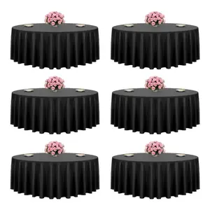 VEVOR Black Round Tablecloths 6 Pack, 120 Inches in Diameter, Stain- Wrinkle- Resistant, Machine Washable Table Clothes, Polyester Fabric Table Covers for Wedding, Party, Banquet, Formal Events