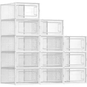 Transparent Pack of 12 Shoe Storage Organizers, Stackable Boxes for Closet