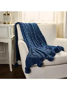 Jeffrey Banks Chunky Cable Knit Throw with Pom Pom